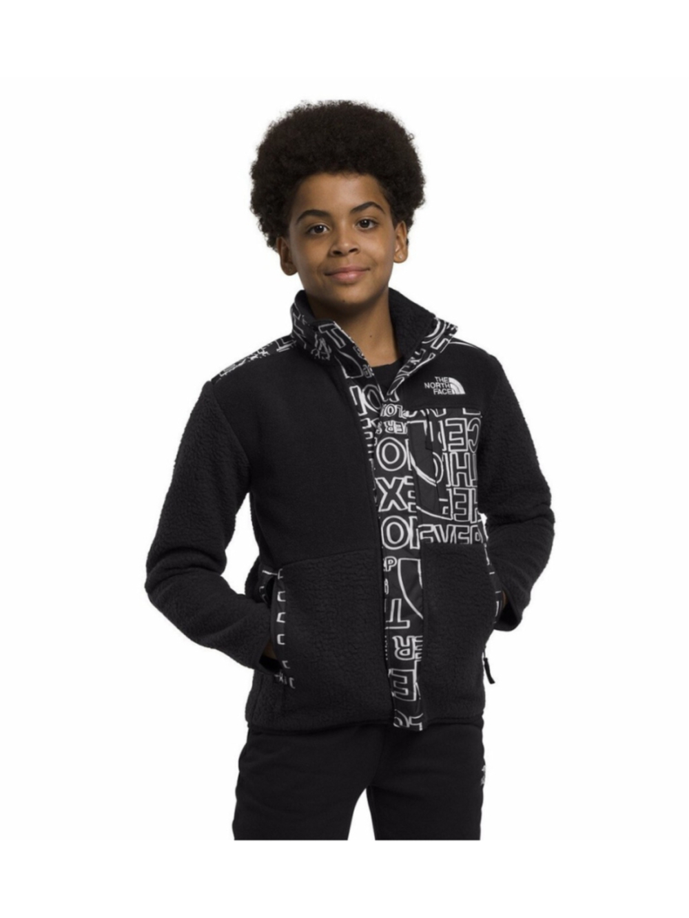 The North FaceForrest Fleece Mashup Jacket Boys XL 14/16 Black White Logo TNF